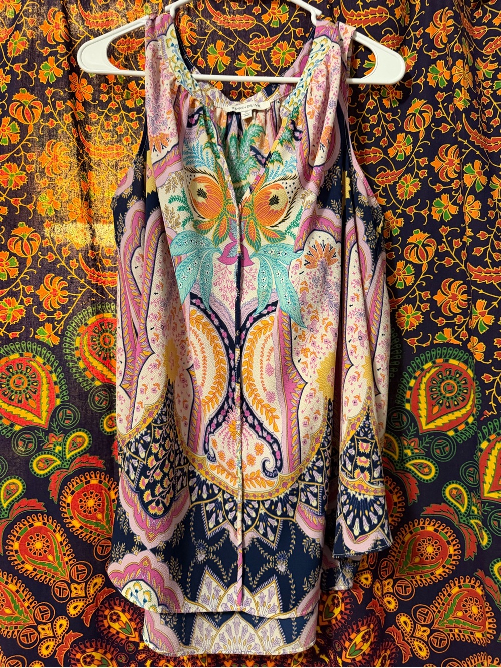 Rose & Olive Paisley Halter Tunic — Navy, Teal, Pink, Yellow